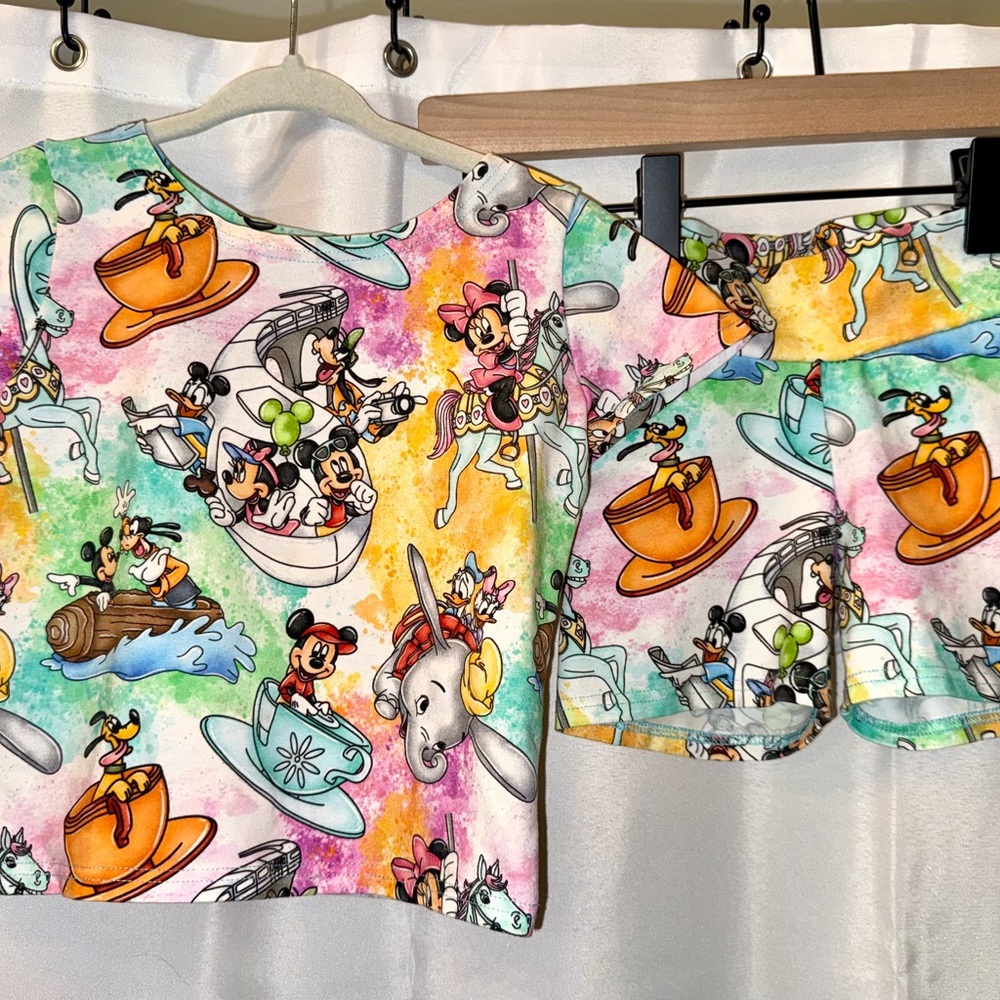 Handmade Colorful Disney Character Print Top and Shorts Set 5t